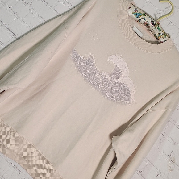 American Eagle Outfitters Peach Distressed Crewneck Ocean Waves Sweater Womens S - Picture 8 of 17